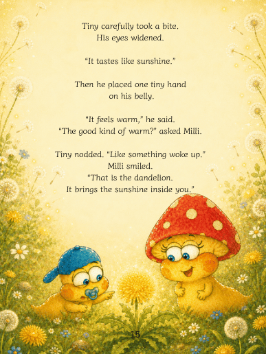 The matching English story page about tasting sunshine