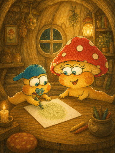 Tiny and Milli make a magical leaf rubbing